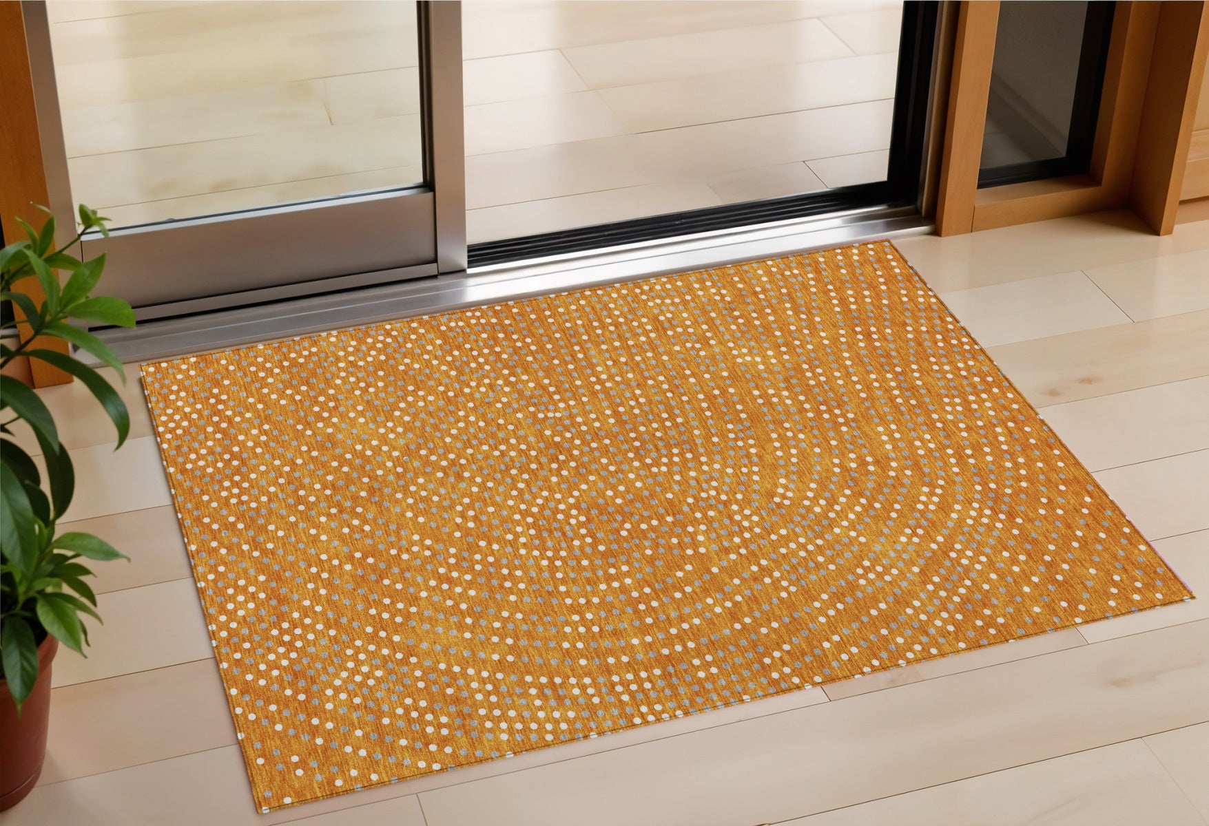 3' X 5' Orange Gray And Ivory Polka Dot Washable Indoor Outdoor Area Rug