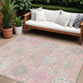 10' X 14' Pink Ivory And Gray Damask Washable Indoor Outdoor Area Rug