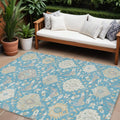 10' X 14' Teal Blue Gray And Ivory Damask Washable Indoor Outdoor Area Rug