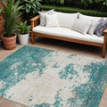 10' X 14' Teal Blue Ivory And Gray Abstract Washable Indoor Outdoor Area Rug
