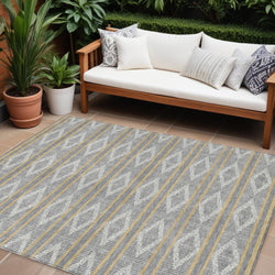 9' X 12' Gray Ivory And Brown Geometric Washable Indoor Outdoor Area Rug
