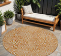 8' Copper And Beige Round Abstract Washable Indoor Outdoor Area Rug