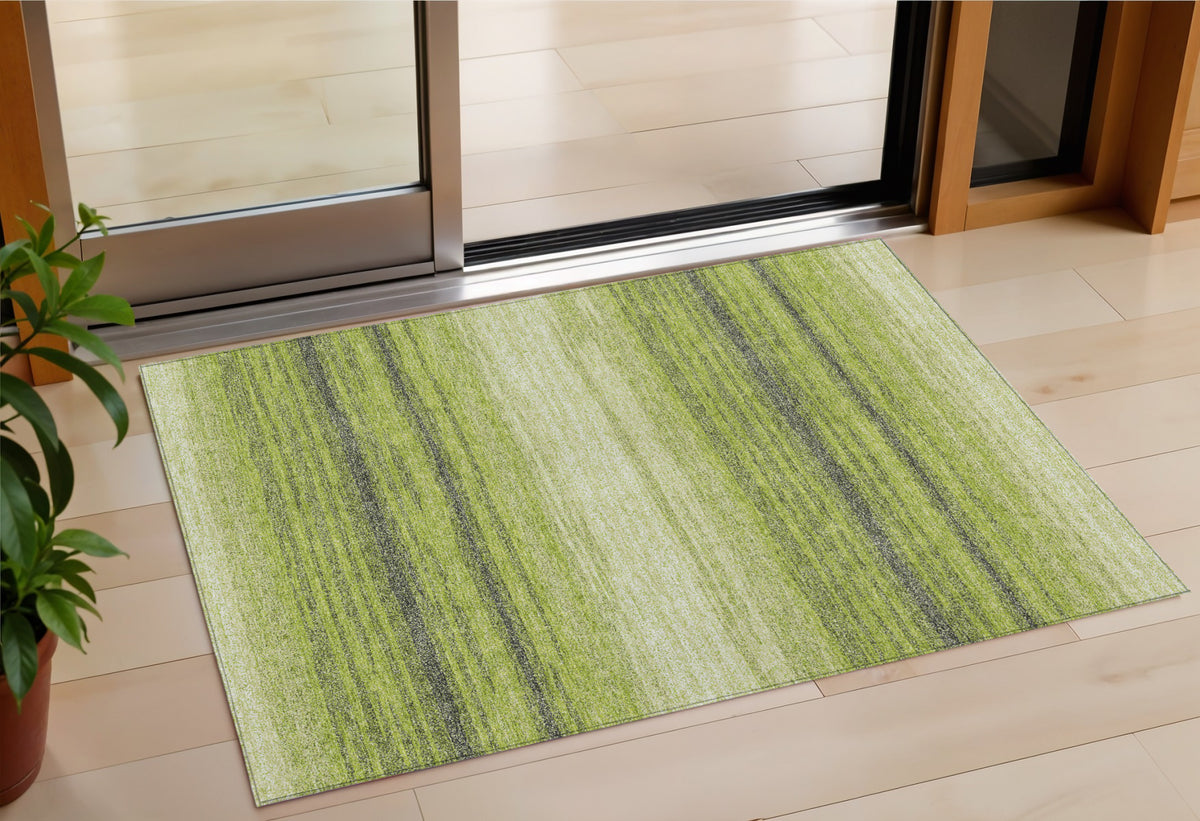 3' X 5' Lime Green Ivory And Black Abstract Washable Indoor Outdoor Area Rug