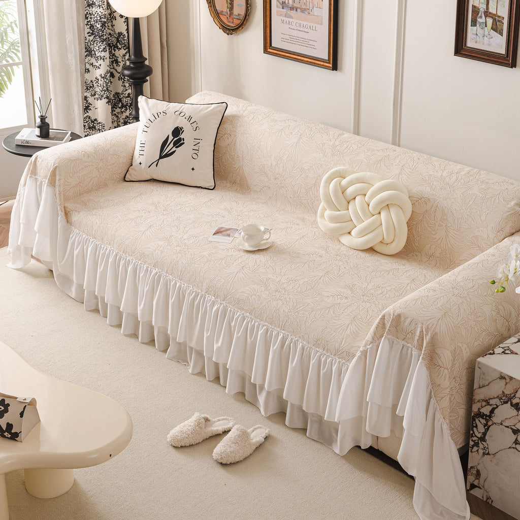 French Chic Style Ruffle Floral Cover Throws for Sofas, Decorative Couch Covers