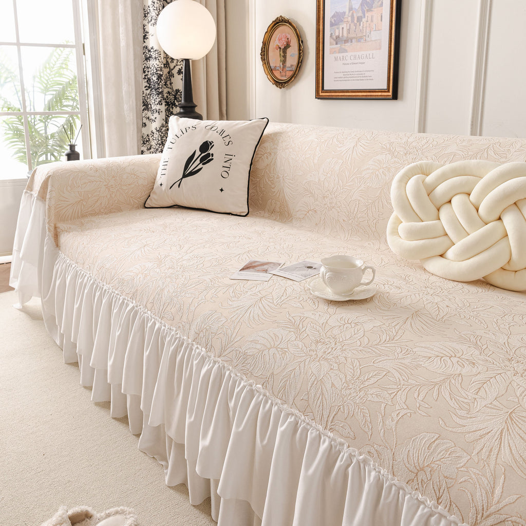 French Chic Style Ruffle Floral Cover Throws for Sofas, Decorative Couch Covers