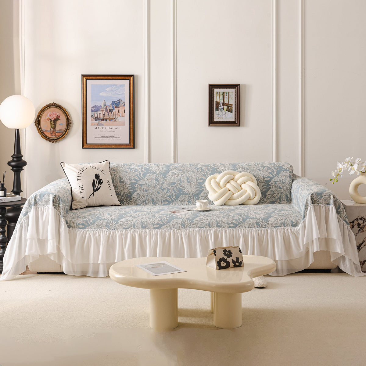 French Chic Style Ruffle Floral Cover Throws for Sofas, Decorative Couch Covers