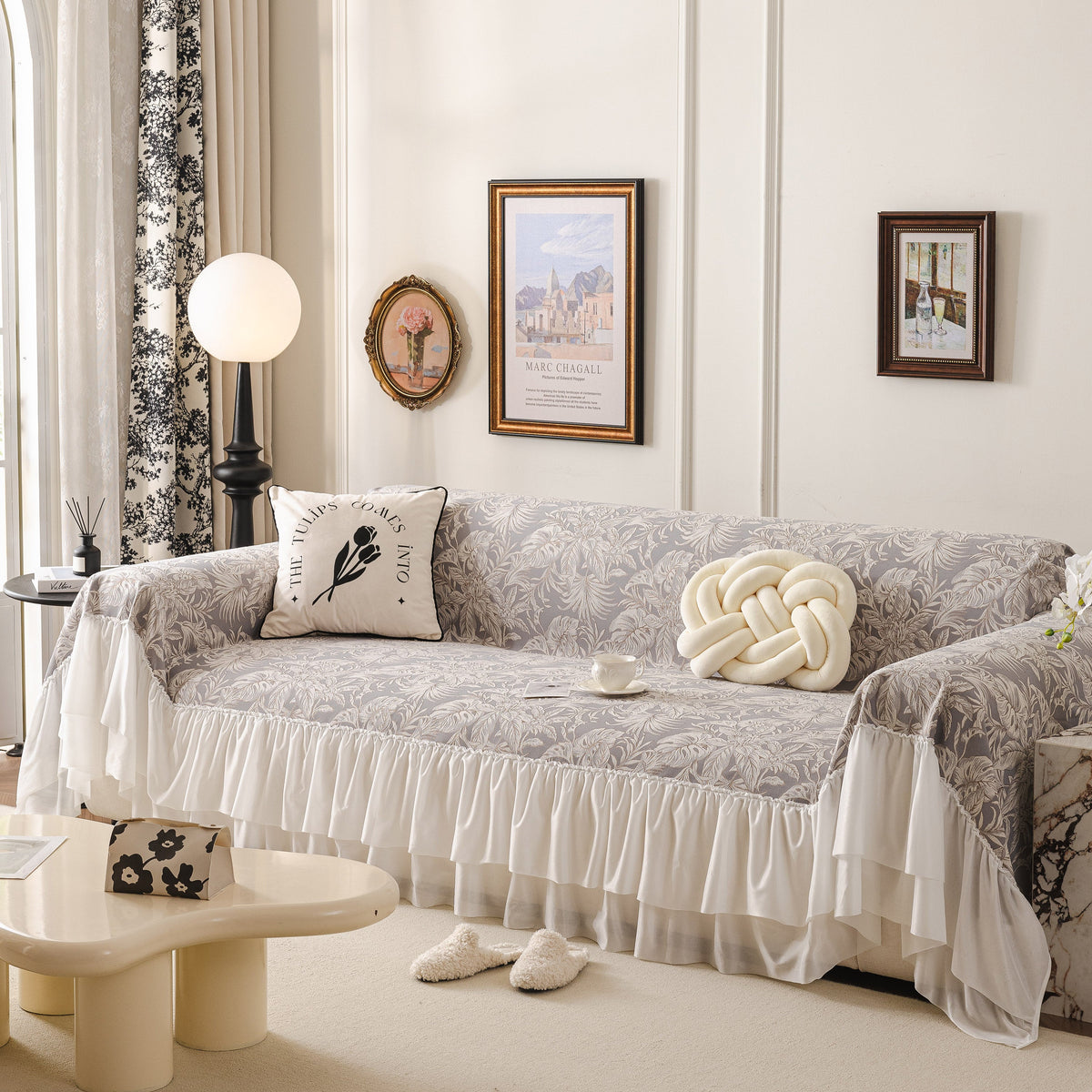 French Chic Style Ruffle Floral Cover Throws for Sofas, Decorative Couch Covers