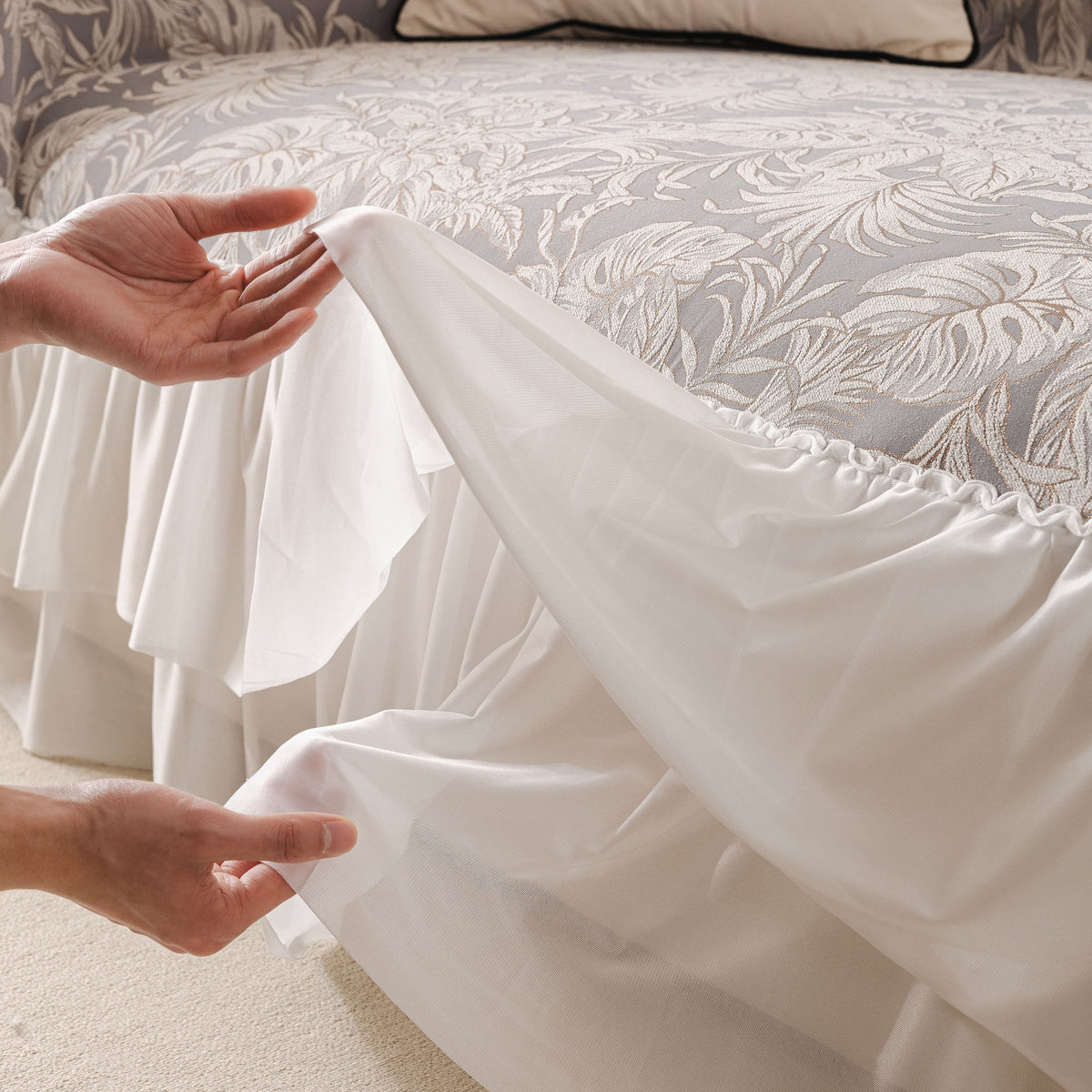 French Chic Style Ruffle Floral Cover Throws for Sofas, Decorative Couch Covers