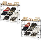 4-Tier Adjustable Shoe Rack with Slide-n-Adjust Shelves, Silver Chrome Finish