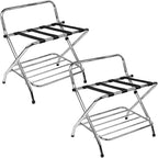 2-Shelf Foldable Luggage Rack with Nylon Straps, High-Back Support, Chrome Finish