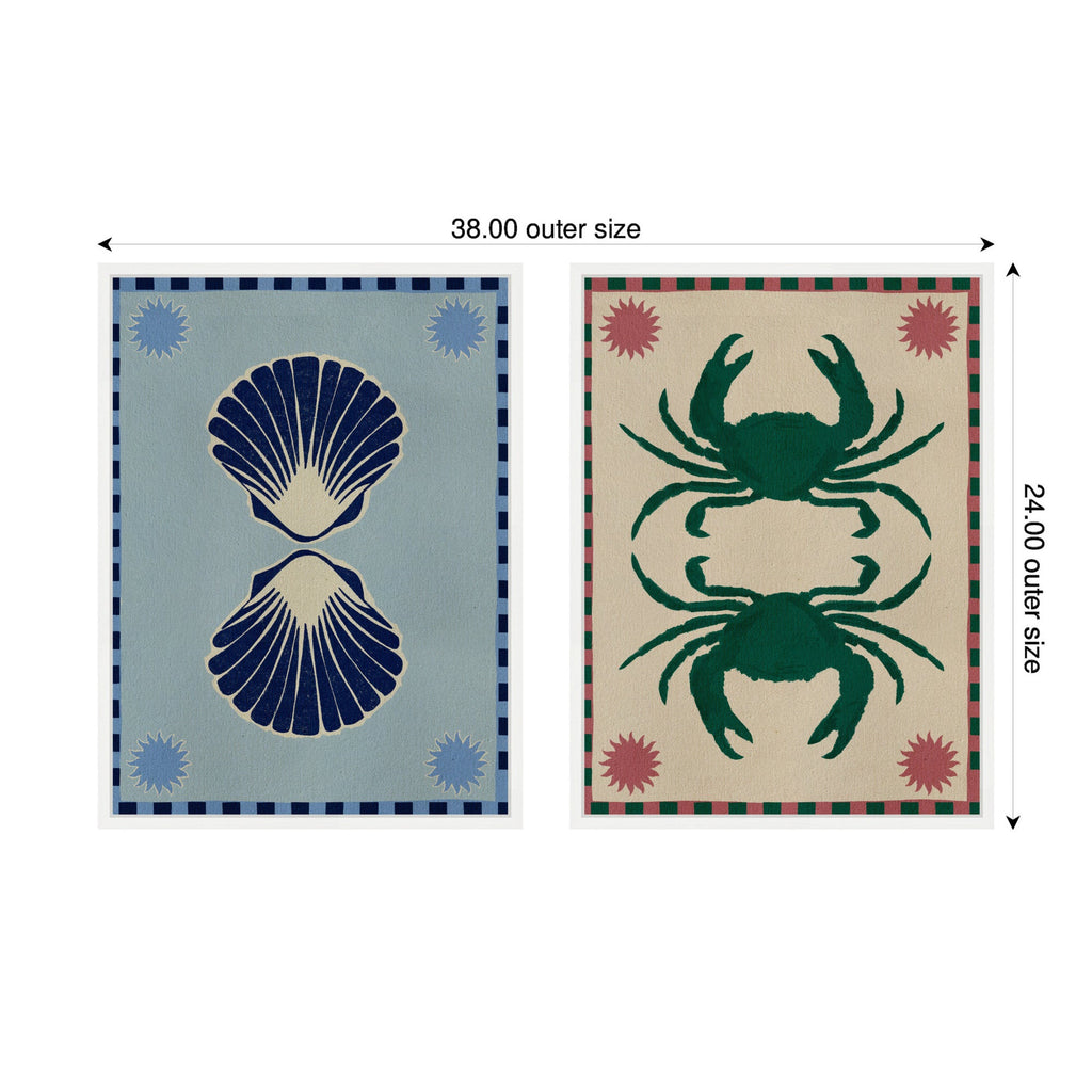 Sylvie Lush Duo Seashells and Crabs Framed Canvas Art Set by Shatha Al Dafai