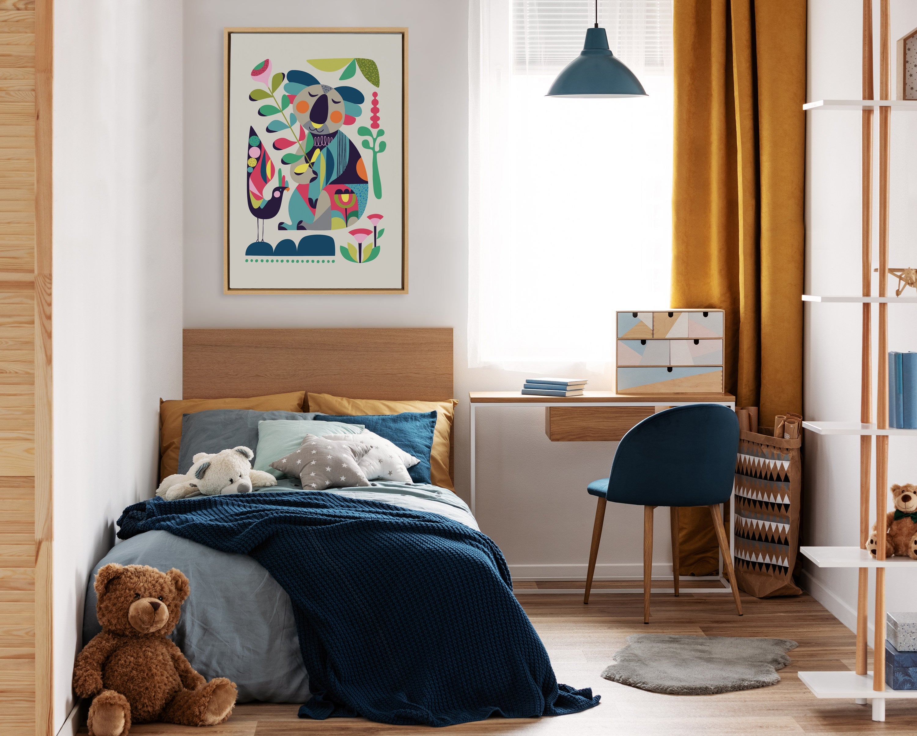 Sylvie Mid Century Modern Koala Framed Canvas by Rachel Lee of My Dream Wall