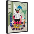 Sylvie Black Cat Reading Newspaper Framed Canvas by Rachel Lee
