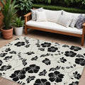 10' X 14' Ivory And Black Floral Washable Indoor Outdoor Area Rug