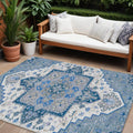 9' X 12' Blue Gray And Ivory Oriental Washable Indoor Outdoor Area Rug