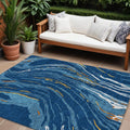 10' X 14' Navy Blue Gold And Copper Abstract Washable Indoor Outdoor Area Rug