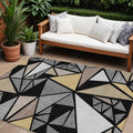 9' X 12' Black Beige And Gray Geometric Washable Indoor Outdoor Area Rug