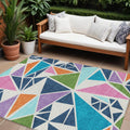9' X 12' Dark Blue Green And Pink Geometric Washable Indoor Outdoor Area Rug