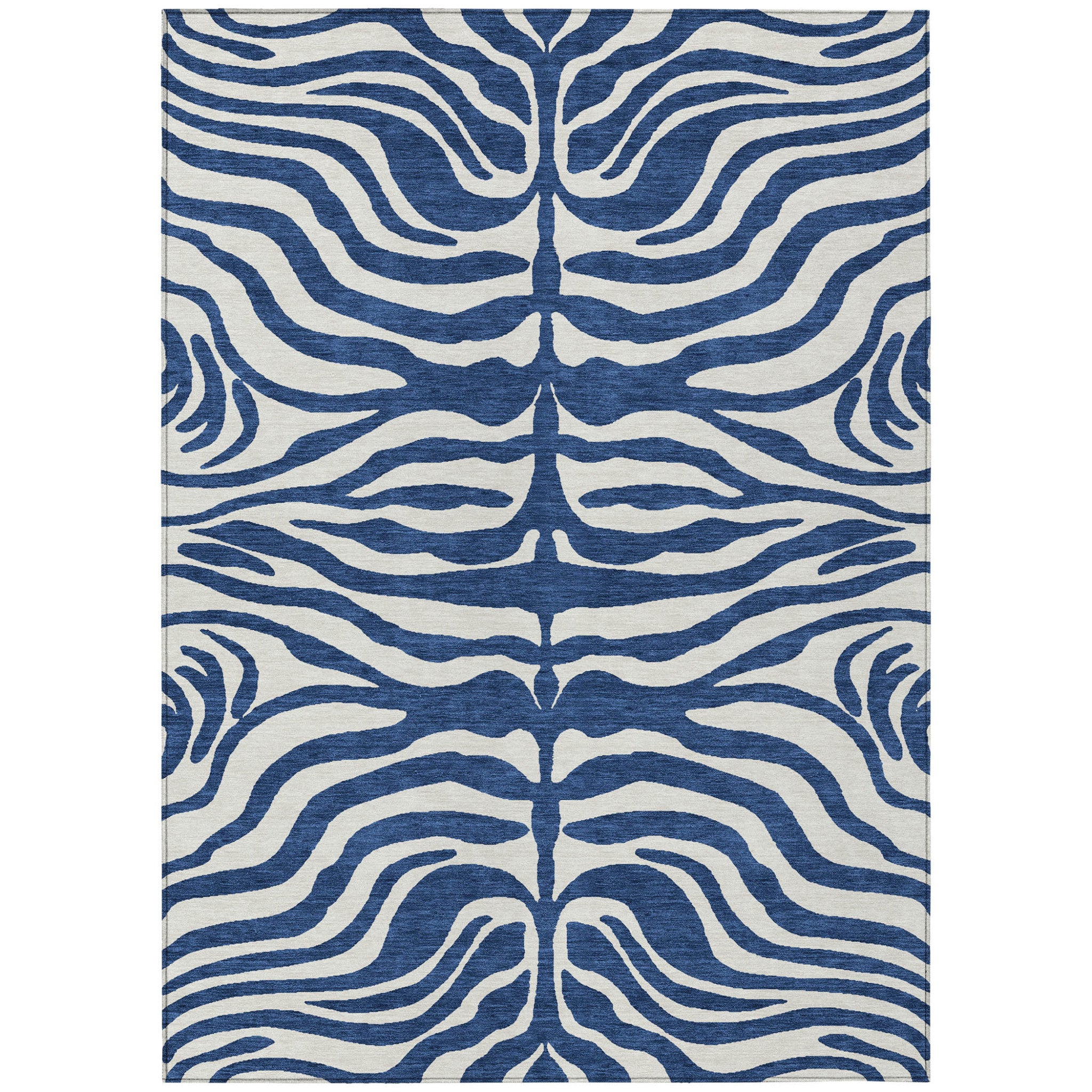 8' X 10' Navy Blue And Ivory Animal Print Washable Indoor Outdoor Area Rug