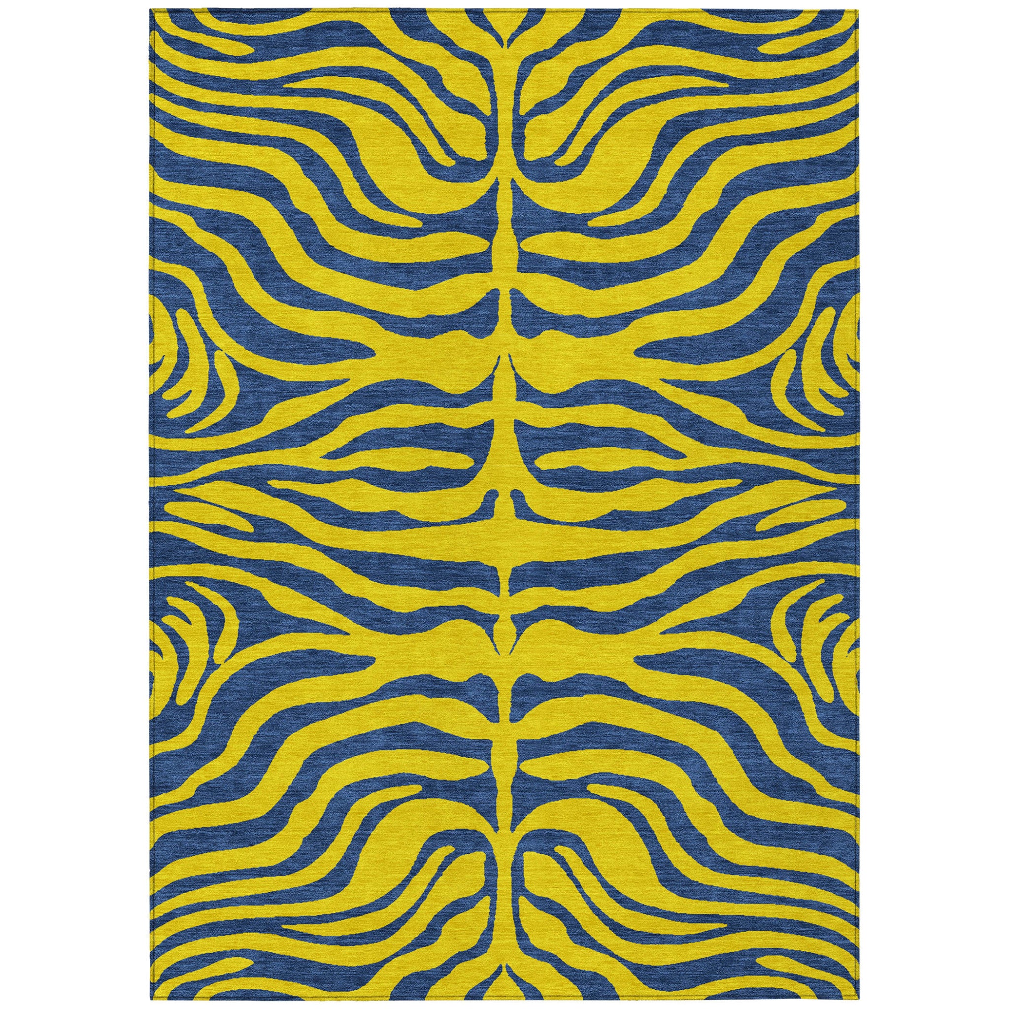 5' X 8' Yellow And Blue Animal Print Washable Indoor Outdoor Area Rug