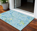 3' X 5' Sky Blue Green And Ivory Striped Washable Indoor Outdoor Area Rug