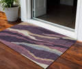3' X 5' Plum Purple And Ivory Abstract Washable Indoor Outdoor Area Rug