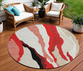 8' Red Black And Beige Round Abstract Washable Indoor Outdoor Area Rug