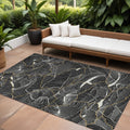 10' X 14' Black Ivory And Gold Abstract Washable Indoor Outdoor Area Rug