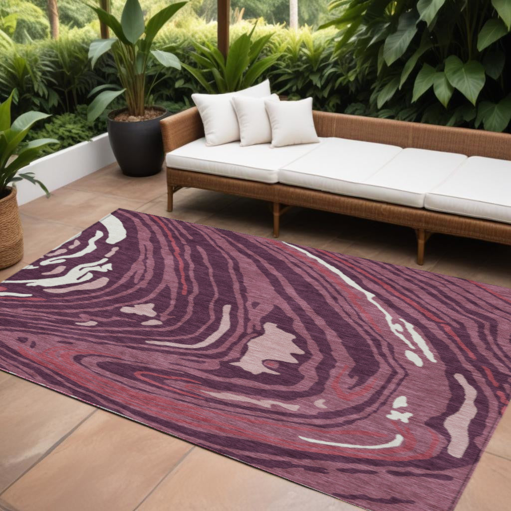 10' X 14' Burgundy Brick Red And Ivory Abstract Washable Indoor Outdoor Area Rug