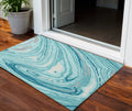 3' X 5' Turquoise Teal Blue And Gray Abstract Washable Indoor Outdoor Area Rug