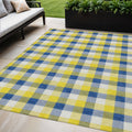 5' X 8' Yellow Blue And Beige Plaid Washable Indoor Outdoor Area Rug