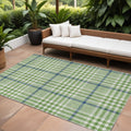 8' X 10' Green And Ivory Plaid Washable Indoor Outdoor Area Rug