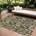 10' X 14' Black Gold And Ivory Abstract Washable Indoor Outdoor Area Rug