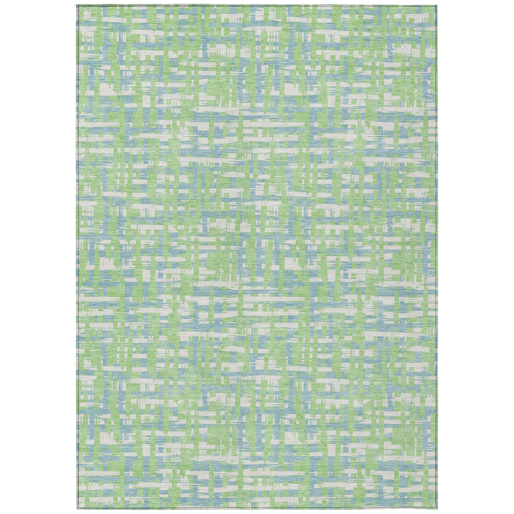 10' X 14' Mint Green Blue And Beige Abstract Washable Indoor Outdoor Area Rug