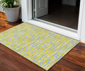 3' X 5' Yellow Denim Blue And Beige Abstract Washable Indoor Outdoor Area Rug