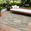 9' X 12' Beige Pink And Blue Abstract Washable Indoor Outdoor Area Rug