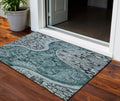 3' X 5' Teal Blue And Dark Green Floral Medallion Washable Indoor Outdoor Area Rug