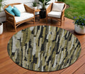 8' Brown Black And Green Round Striped Washable Indoor Outdoor Area Rug