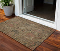 3' X 5' Brown Charcoal And Brick Red Damask Washable Indoor Outdoor Area Rug