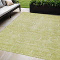 8' X 10' Artichoke Green And Ivory Damask Washable Indoor Outdoor Area Rug