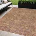 9' X 12' Brown And Tan Damask Washable Indoor Outdoor Area Rug