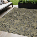9' X 12' Charcoal And Beige Damask Washable Indoor Outdoor Area Rug