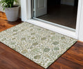 3' X 5' Ivory Green And Brown Floral Washable Indoor Outdoor Area Rug