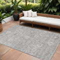 8' X 10' Gray And Silver Damask Washable Indoor Outdoor Area Rug