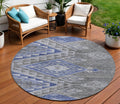 8' Pewter And Blue Round Southwestern Washable Indoor Outdoor Area Rug
