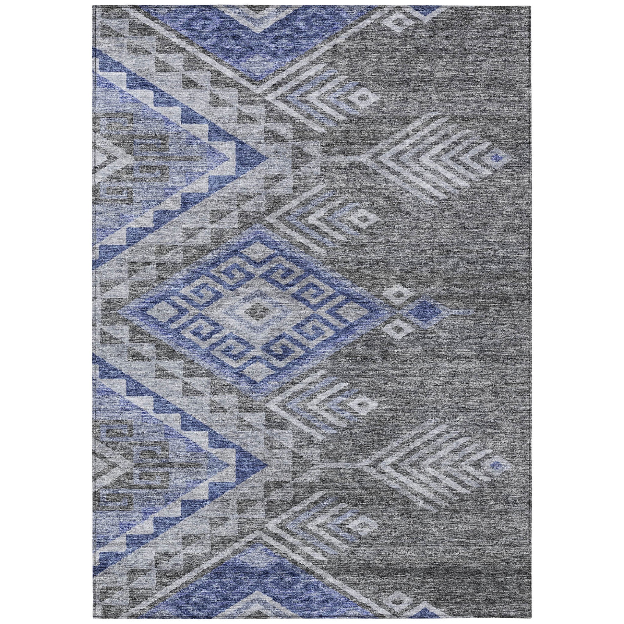 10' X 14' Pewter And Blue Southwestern Washable Indoor Outdoor Area Rug