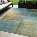 8' X 10' Blue Gold And Green Abstract Washable Indoor Outdoor Area Rug