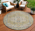 8' Wheat Terra Cotta And Black Round Oriental Washable Indoor Outdoor Area Rug