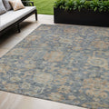 5' X 8' Denim Blue Brown And Beige Damask Washable Indoor Outdoor Area Rug