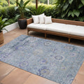 8' X 10' Sky Blue Purple And Gray Floral Washable Indoor Outdoor Area Rug